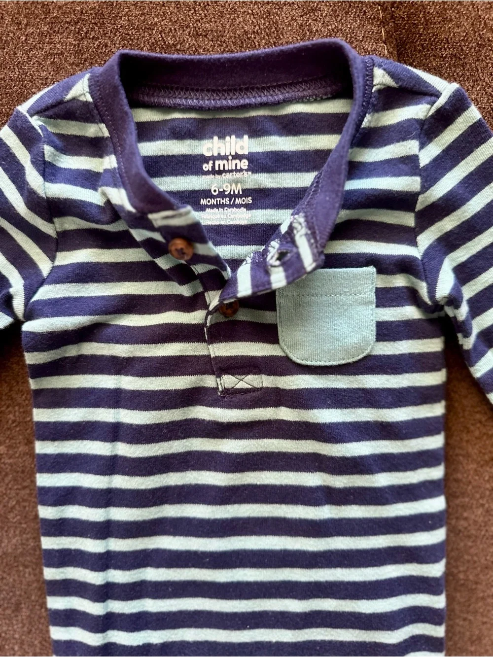 Striped Hooded and Henley Baby One-Piece Set - Navy & Gray